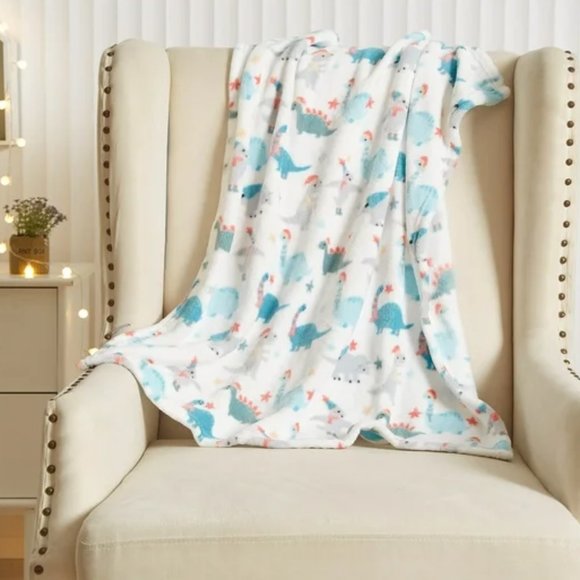 Cozy Polyester Fleece Neck Pillow and Plush Velvet Baby Blanket (Dinosaur Design) main image 1